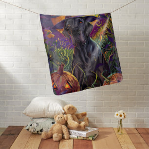 Spooky Great Dane Dog Halloween Witch Pumpkin Baby Blanket
