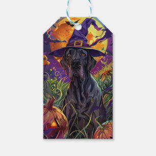 Spooky Great Dane Dog Halloween Witch Pumpkin Gift Tags