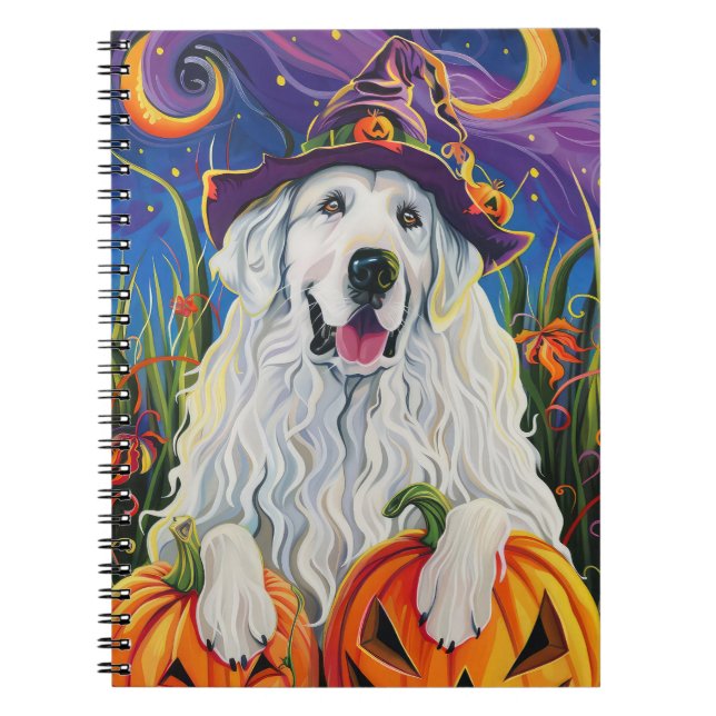 Spooky Great Pyrenees Dog Halloween Witch Pumpkin Notebook (Front)
