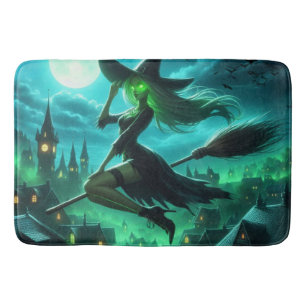Spooky green aura Halloween witch Bath Mat