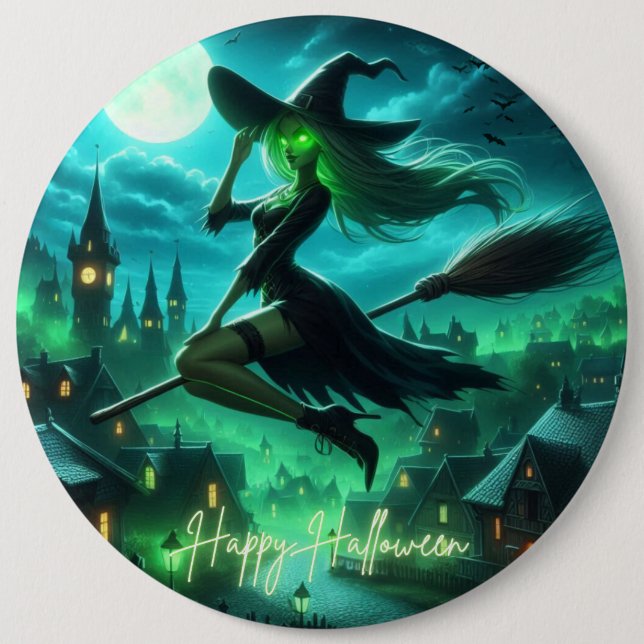 Spooky green aura Halloween witch Button (Front)
