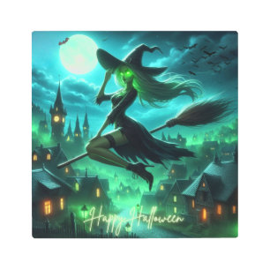 Spooky green aura Halloween witch Metal Print