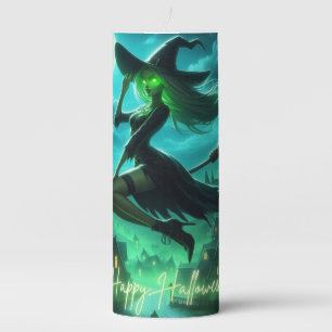 Spooky green aura Halloween witch Pillar Candle