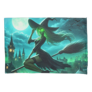Spooky green aura Halloween witch Pillow Case