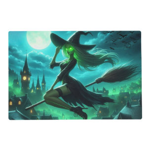 Spooky green aura Halloween witch Placemat