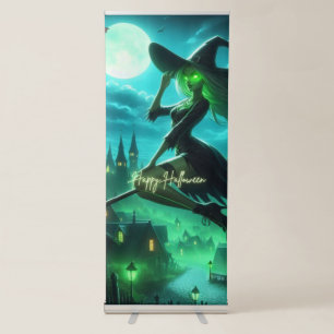 Spooky green aura Halloween witch Retractable Banner