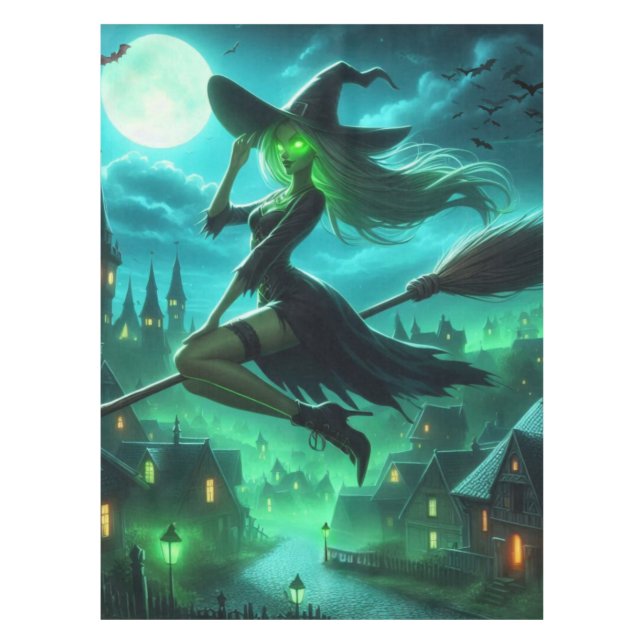 Spooky green aura Halloween witch Tablecloth (Front)