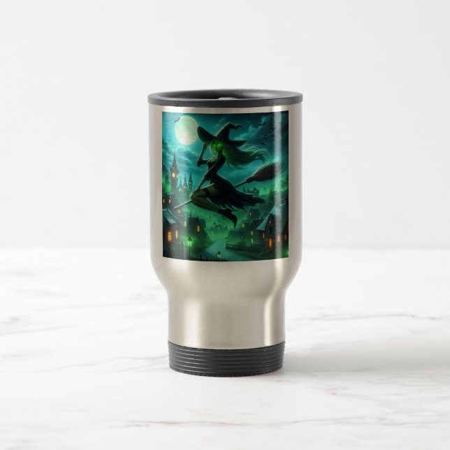 Spooky green aura Halloween witch Travel Mug (Center)