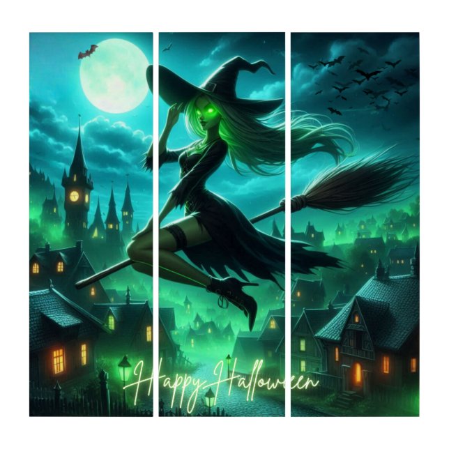 Spooky green aura Halloween witch Triptych (Front)