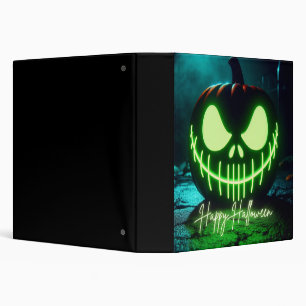 Spooky green glowing Halloween pumpkin 3 Ring Binder