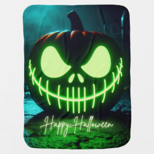 Spooky green glowing Halloween pumpkin Baby Blanket