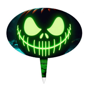Spooky green glowing Halloween pumpkin Cake Topper