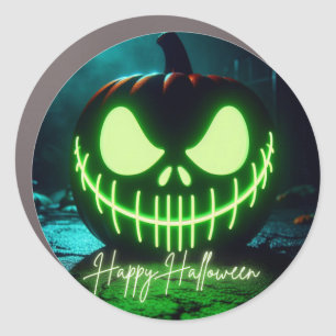 Spooky green glowing Halloween pumpkin Car Magnet
