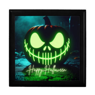 Spooky green glowing Halloween pumpkin Gift Box