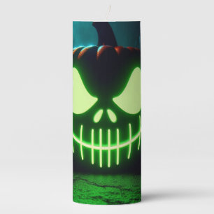 Spooky green glowing Halloween pumpkin Pillar Candle