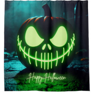Spooky green glowing Halloween pumpkin Shower Curtain