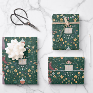 Spooky Green Halloween Witch Wrapping Paper Sheets