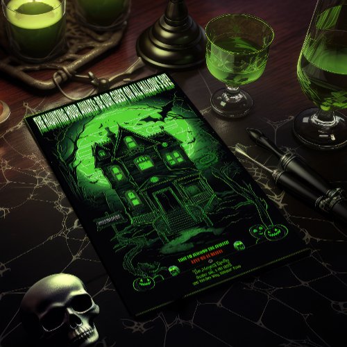 Spooky Green Haunted Mansion Halloween Party Invitation