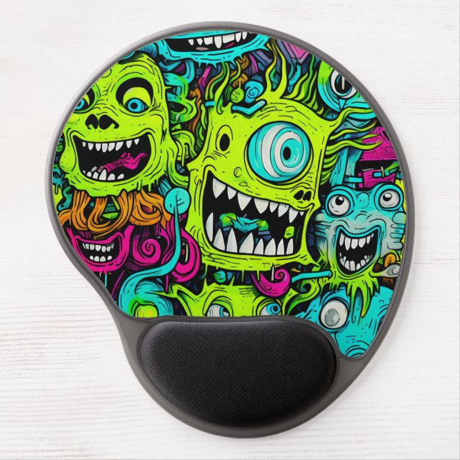 Spooky Green Monster Pattern Gel Mouse Pad (Front)