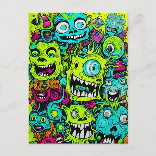 Spooky Green Monster Pattern Postcard