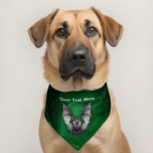 Spooky Grey Flying Bat Misty Glowing Green Cave Pet Bandana Collar