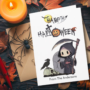 Spooky Grim Reaper Graveyard Crow Gothic Halloween Card