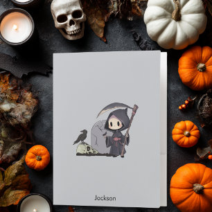 Spooky Grim Reaper Graveyard Crow Gothic Halloween Pocket Folder