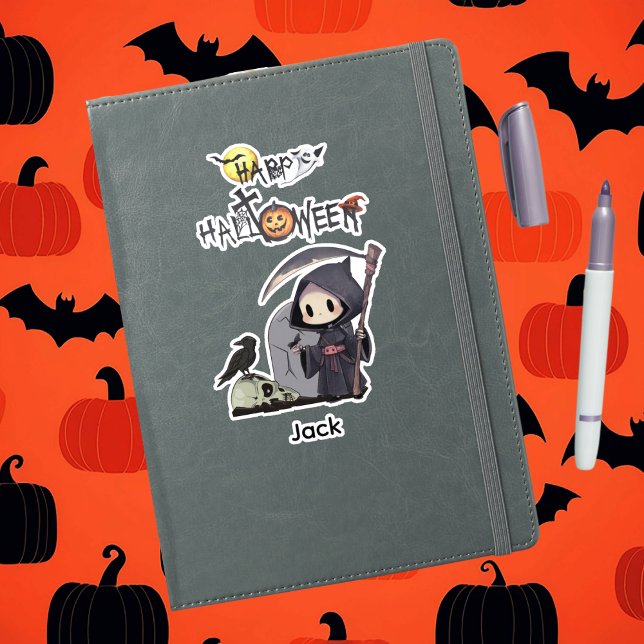 Spooky Grim Reaper Graveyard Crow Gothic Halloween Sticker (Creator Uploaded)
