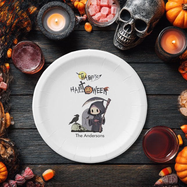 Spooky Grim Reaper Graveyard Gothic Kids Halloween Paper Plates (Creator Uploaded)