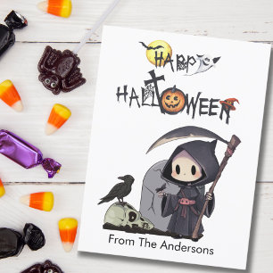 Spooky Grim Reaper Graveyard Gothic Kids Halloween Postcard