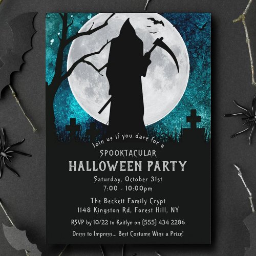Spooky Grim Reaper Graveyard Halloween Party Invitation