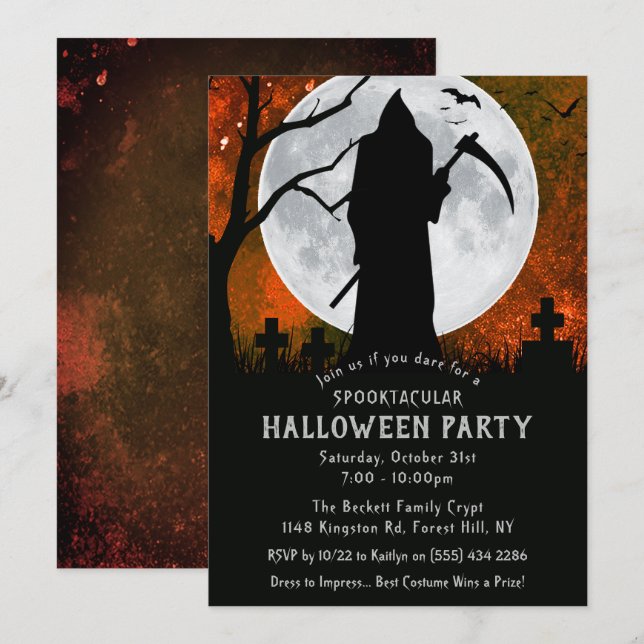 Spooky Grim Reaper Graveyard Halloween Party Invitation | Zazzle