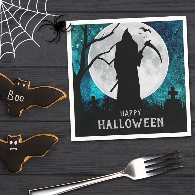 Spooky Grim Reaper Graveyard Halloween Party Napkins (Creator Uploaded)