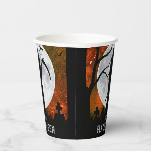 Spooky Grim Reaper Graveyard Halloween Party Paper Cups | Zazzle