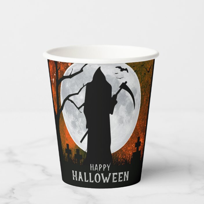 Spooky Grim Reaper Graveyard Halloween Party Paper Cups | Zazzle.com