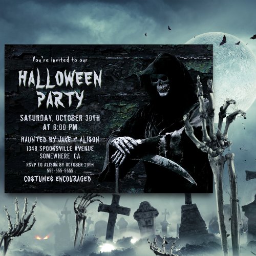 Spooky Grim Reaper Halloween Party Invitation