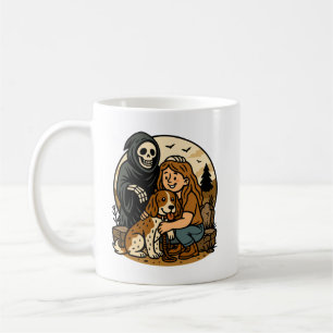 Spooky Grim Reaper with Girl and Dog Skeleton Art  Coffee Mug
