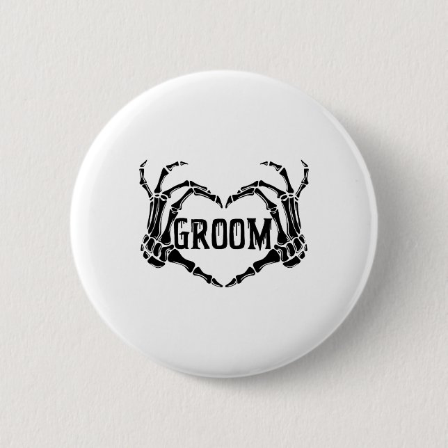 Spooky Groom Skeleton Hands Engagement Wedding Hal Button (Front)