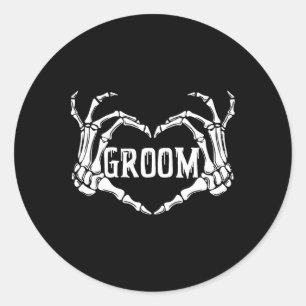 Spooky Groom Skeleton Hands Halloween Engagement W Classic Round Sticker