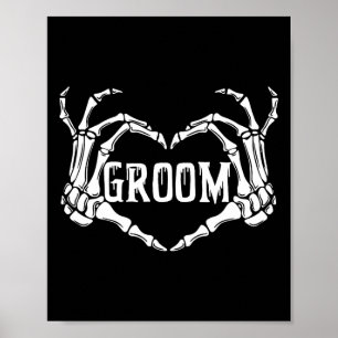 Spooky Groom Skeleton Hands Halloween Engagement W Poster