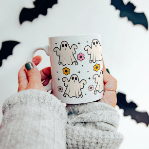 Spooky Groovy Ghosts & Flowers Halloween Coffee Mug