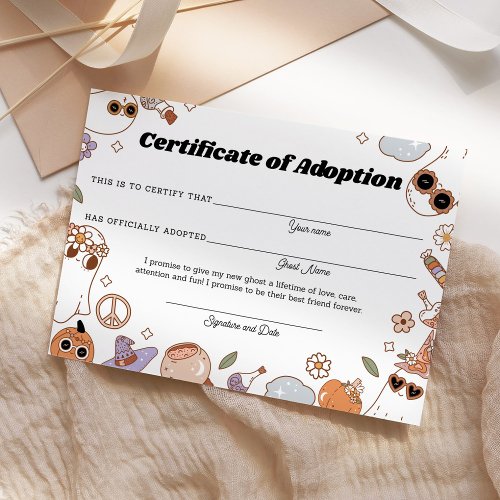 Spooky Groovy Halloween Ghost Adoption Certificate