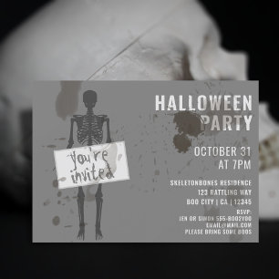 Spooky Grunge Skeleton Halloween Party Invitation