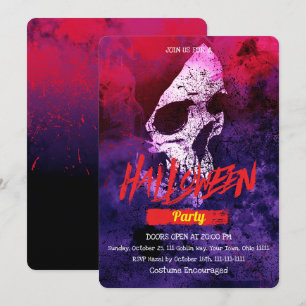 Spooky Grunge Skull Halloween Party Invitation