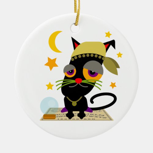 Spooky Gypsy Black Cat Kawaii Cartoon Ceramic Ornament