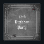 Spooky Halloween 17th Birthday Invitation<br><div class="desc">Personalized, custom spooky, scary spiders and cobwebs 17th birthday party invitation with a Halloween theme. The front of this cool card has an old metal effect silver frame with spider's cobwebs in the top corners. In one / 1 cobweb is a red back spider and in the bottom left corner...</div>