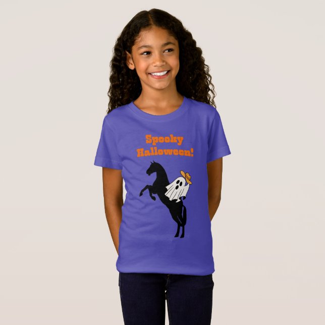 Spooky Halloween a horse is throwing off a ghost T-Shirt (Front Full)