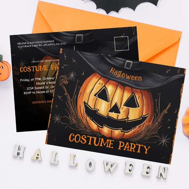 Spooky Halloween Adult Costume Corporate Party Invitation Postcard (Spooky Halloween Adult Costume Party Invitation Postcard)