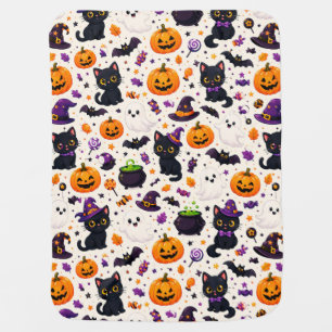 Spooky Halloween Animals And Candy Pattern 🎃 Baby Blanket