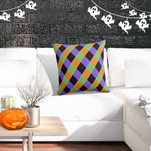 Spooky Halloween Argyle Black Throw Pillow